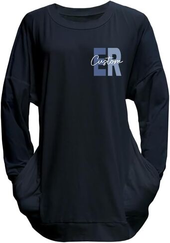 Custom Emergency Room Nurse Shirt for Women Personalized ER Shirts with Name Design Your Own Long Sleeve Graphic Tunic Tops (Style 2) in Saudi Arabia
