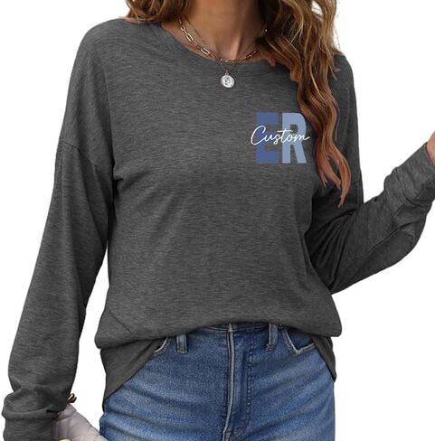 Custom Emergency Room Nurse Shirt for Women Personalized ER Shirts with Name Design Your Own Long Sleeve Graphic Tunic Tops (Style 2) in Saudi Arabia