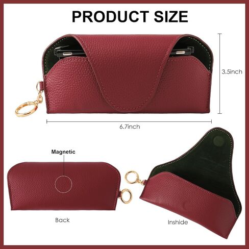 Leather Sunglass Holder for Car with Detachable Visor Clip, Travel Eyeglasses Case Keychain Organizers and Storage in Saudi Arabia