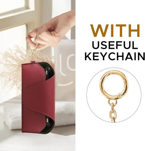 Leather Sunglass Holder for Car with Detachable Visor Clip, Travel Eyeglasses Case Keychain Organizers and Storage in Saudi Arabia