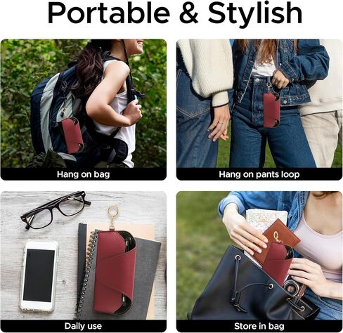 Leather Sunglass Holder for Car with Detachable Visor Clip, Travel Eyeglasses Case Keychain Organizers and Storage in Saudi Arabia