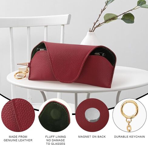 Leather Sunglass Holder for Car with Detachable Visor Clip, Travel Eyeglasses Case Keychain Organizers and Storage in Saudi Arabia