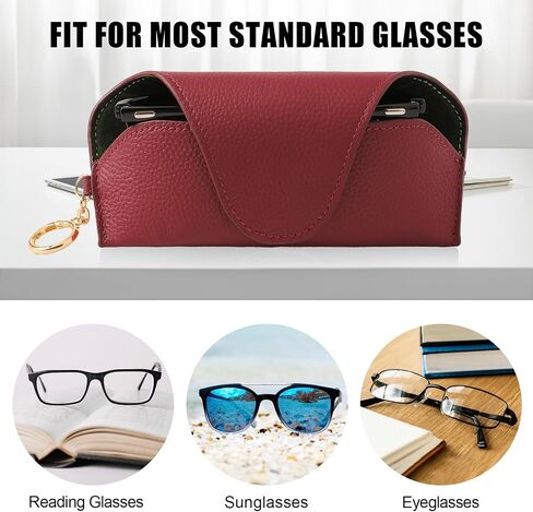 Leather Sunglass Holder for Car with Detachable Visor Clip, Travel Eyeglasses Case Keychain Organizers and Storage in Saudi Arabia