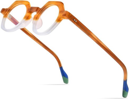 HEPIDEM Matte Multicolor Acetate Glasses Frame Women Vintage Polygon Eyeglasses Men in Saudi Arabia