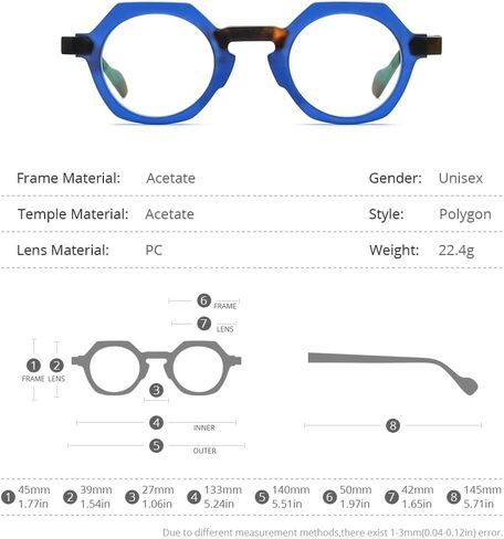 HEPIDEM Matte Multicolor Acetate Glasses Frame Women Vintage Polygon Eyeglasses Men in Saudi Arabia