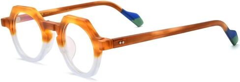HEPIDEM Matte Multicolor Acetate Glasses Frame Women Vintage Polygon Eyeglasses Men in Saudi Arabia