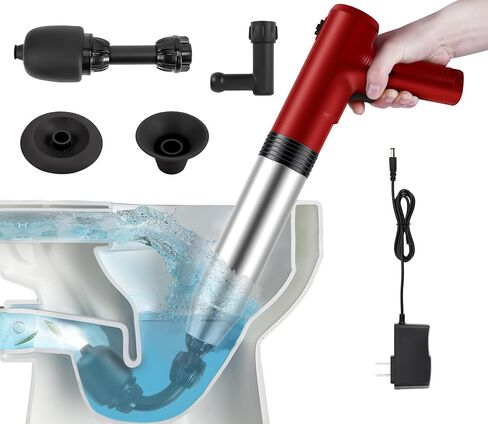 Electric Plunger Toilet，High Pressure Electric Air Drain Blaster Gun with Visual Barometer，air power plunger for bathroom,Kitchen Bathtub Toilet Floor Drain Clogged Pipe in Saudi Arabia