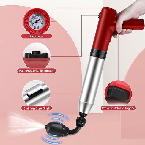 Electric Plunger Toilet，High Pressure Electric Air Drain Blaster Gun with Visual Barometer，air power plunger for bathroom,Kitchen Bathtub Toilet Floor Drain Clogged Pipe in Saudi Arabia