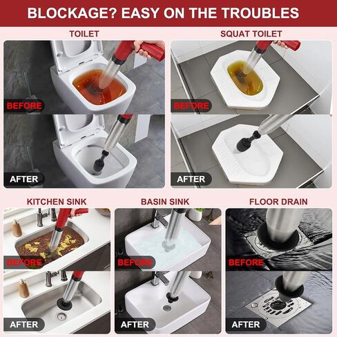Electric Plunger Toilet，High Pressure Electric Air Drain Blaster Gun with Visual Barometer，air power plunger for bathroom,Kitchen Bathtub Toilet Floor Drain Clogged Pipe in Saudi Arabia