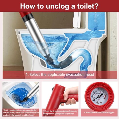 Electric Plunger Toilet，High Pressure Electric Air Drain Blaster Gun with Visual Barometer，air power plunger for bathroom,Kitchen Bathtub Toilet Floor Drain Clogged Pipe in Saudi Arabia
