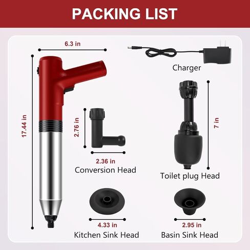 Electric Plunger Toilet，High Pressure Electric Air Drain Blaster Gun with Visual Barometer，air power plunger for bathroom,Kitchen Bathtub Toilet Floor Drain Clogged Pipe in Saudi Arabia