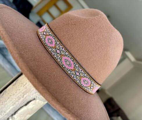 Cowboy Hat Band Pink Orange Black color, Adjustable Fedora Hatband, Unisex Western Hat Belt (Pink Orange Black) in Saudi Arabia