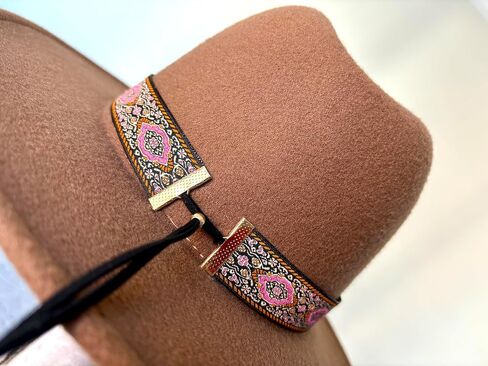 Cowboy Hat Band Pink Orange Black color, Adjustable Fedora Hatband, Unisex Western Hat Belt (Pink Orange Black) in Saudi Arabia