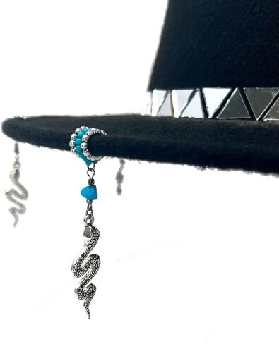 Felta Fedora Hat for Women - Wide Brimmed - تصميم مخصص مصنوع يدويًا مع حافة مخزنة - الفيروز الفضي - Snake - Mirror Mosaic - Black Fall Hat - Festival Fashion in Saudi Arabia