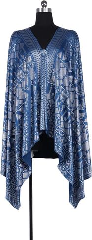 Gorgeous 1920s Vintage Style Faux Assuit Foil print Milk Fiber woman elastic Scarf Shawl Bandana (Blue Argent) in Saudi Arabia