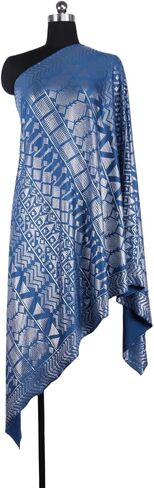 Gorgeous 1920s Vintage Style Faux Assuit Foil print Milk Fiber woman elastic Scarf Shawl Bandana (Blue Argent) in Saudi Arabia