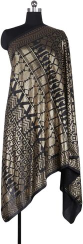Gorgeous 1920s Vintage Style Faux Assuit Foil print Milk Fiber woman elastic Scarf Shawl Bandana (Blue Argent) in Saudi Arabia