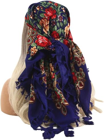 Ladies fashion printed headscarf Rose large flower retro multi-functional dust protection casual dress scarf shawl (黑色) in Saudi Arabia