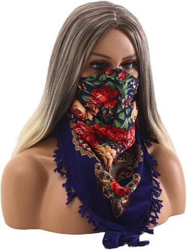Ladies fashion printed headscarf Rose large flower retro multi-functional dust protection casual dress scarf shawl (黑色) in Saudi Arabia