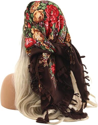 Ladies fashion printed headscarf Rose large flower retro multi-functional dust protection casual dress scarf shawl (黑色) in Saudi Arabia