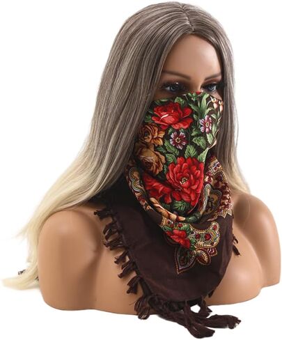 Ladies fashion printed headscarf Rose large flower retro multi-functional dust protection casual dress scarf shawl (黑色) in Saudi Arabia