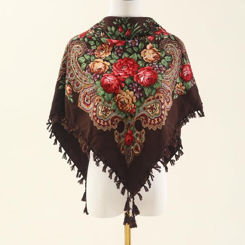 Ladies fashion printed headscarf Rose large flower retro multi-functional dust protection casual dress scarf shawl (黑色) in Saudi Arabia