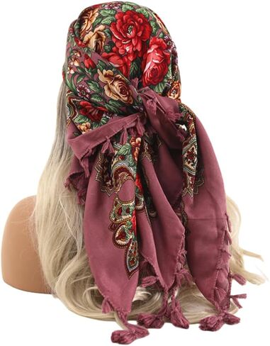 Ladies fashion printed headscarf Rose large flower retro multi-functional dust protection casual dress scarf shawl (黑色) in Saudi Arabia