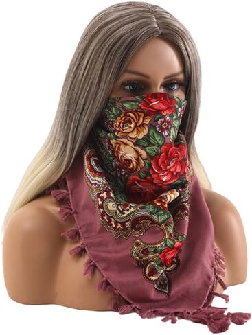 Ladies fashion printed headscarf Rose large flower retro multi-functional dust protection casual dress scarf shawl (黑色) in Saudi Arabia