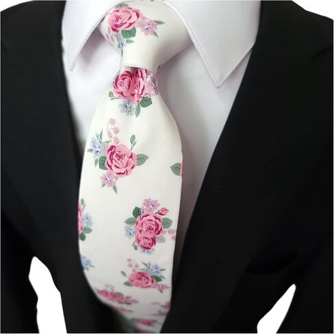 Handmade Skinny Men's Tie – Floral Leaf Design – 100% Cotton Necktie – Elegant and Stylish Accessory for Weddings, Parties, and Formal Events (White Steel Blue) in Saudi Arabia