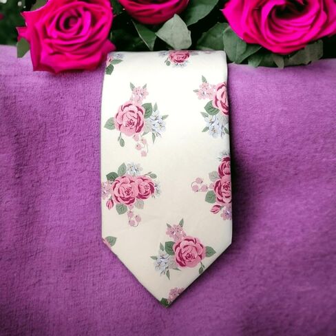Handmade Skinny Men's Tie – Floral Leaf Design – 100% Cotton Necktie – Elegant and Stylish Accessory for Weddings, Parties, and Formal Events (White Steel Blue) in Saudi Arabia