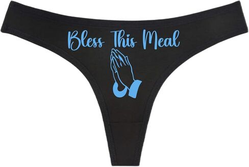BLESS THIS MEAL - Praying Hands - Black Thong - Choose Your Text Color - Swingers Threesome Cuckold Hot Wife Humorous Panties (L, White Glitter) in Saudi Arabia