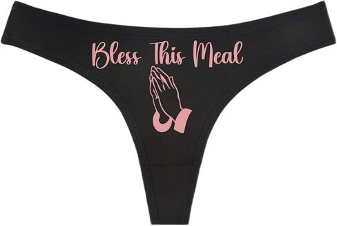 BLESS THIS MEAL - Praying Hands - Black Thong - Choose Your Text Color - Swingers Threesome Cuckold Hot Wife Humorous Panties (L, White Glitter) in Saudi Arabia