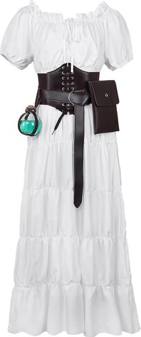 Crowye Women Renaissance Costume Includes Medieval Chemise Long Dress Leather Belt Corset Waist Belts Pouch Potion Bottle (Large) in Saudi Arabia