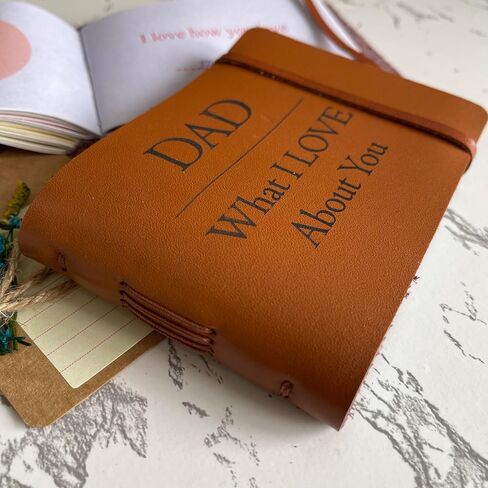 What I Love About You Dad Fill-in Book, Personalized Leather Journal for Dad, Handmade Fathers Day Gift from Daughter, Sentimental Custom Book for Dad's Birthday, Christmas Stocking Stuffer (Classic) in Saudi Arabia