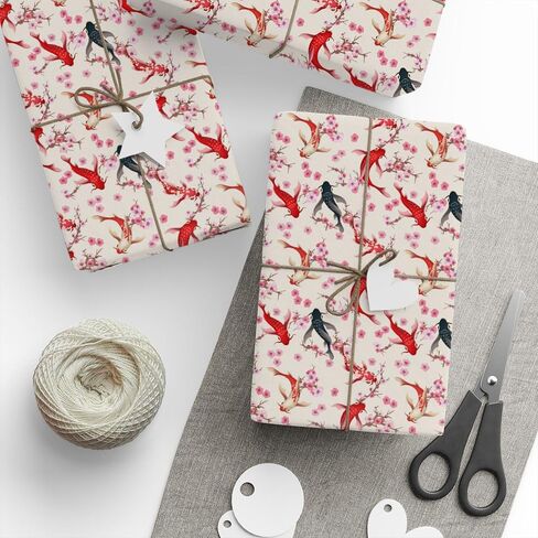 Koi Fish Wrapp Paper Roll ، ورق تغليف الأسماك ، ورقة التغليف هدية عيد ميلاد Koi ، ورق التغليف ، غلاف هدايا عيد الميلاد ، ورقة لف العطلة ، لف هدية عيد ميلاد in Saudi Arabia
