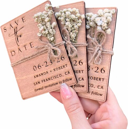 Floral & Wood Save the Dates for Weddings Magnets with Envelopes - Wooden Save the Date Magnets - Magnetic & 100% Birch Wood for Wedding in Saudi Arabia