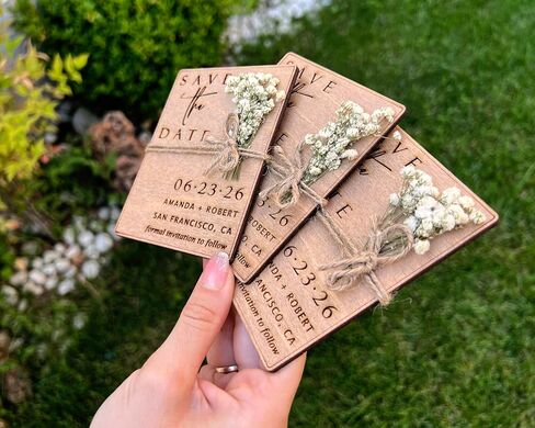 Floral & Wood Save the Dates for Weddings Magnets with Envelopes - Wooden Save the Date Magnets - Magnetic & 100% Birch Wood for Wedding in Saudi Arabia