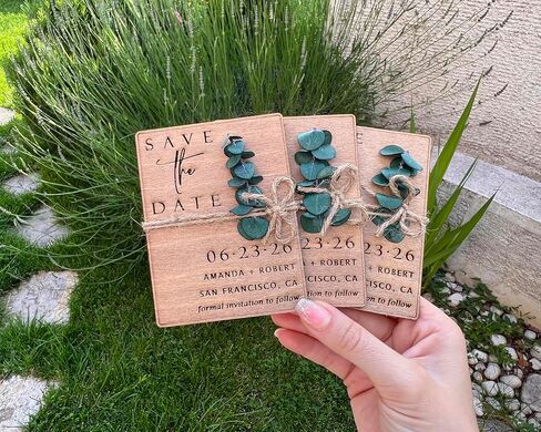 Floral & Wood Save the Dates for Weddings Magnets with Envelopes - Wooden Save the Date Magnets - Magnetic & 100% Birch Wood for Wedding in Saudi Arabia