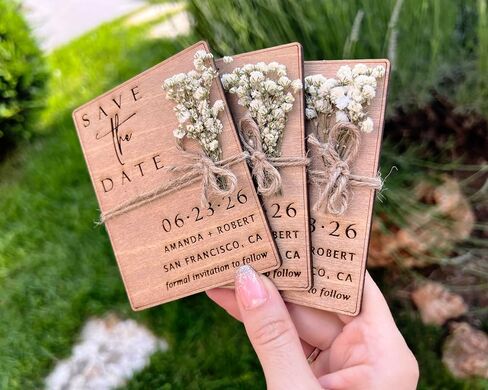 Floral & Wood Save the Dates for Weddings Magnets with Envelopes - Wooden Save the Date Magnets - Magnetic & 100% Birch Wood for Wedding in Saudi Arabia