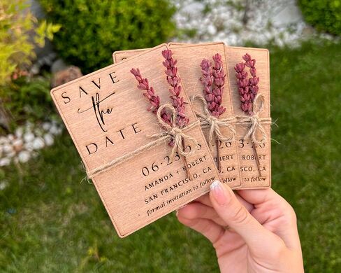 Floral & Wood Save the Dates for Weddings Magnets with Envelopes - Wooden Save the Date Magnets - Magnetic & 100% Birch Wood for Wedding in Saudi Arabia