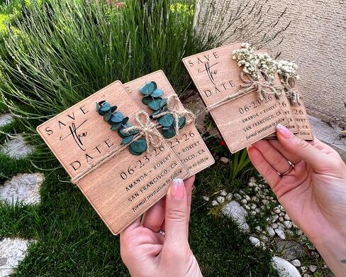 Floral & Wood Save the Dates for Weddings Magnets with Envelopes - Wooden Save the Date Magnets - Magnetic & 100% Birch Wood for Wedding in Saudi Arabia