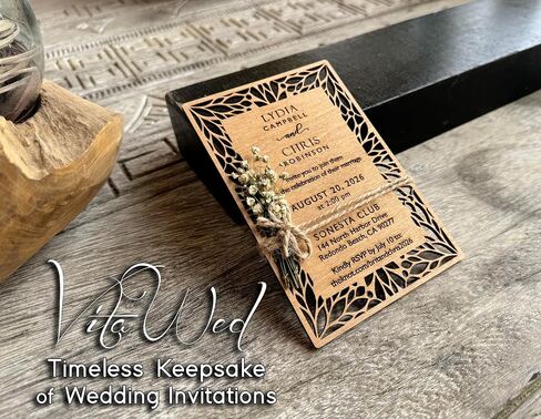 Pack of Floral Personalized Wedding Invitations - Laser Cut Wedding Invitation - Flower Twined Wooden Invitations with Envelopes & Stickers in Saudi Arabia