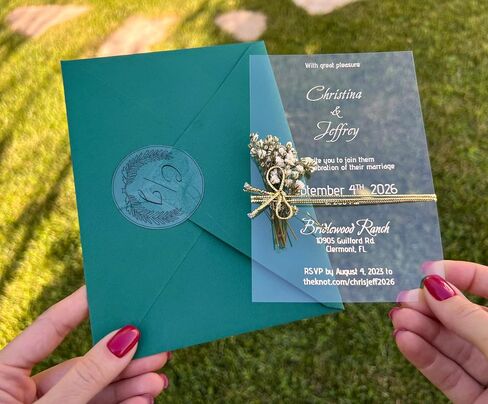 Set of Acrylic Wedding Invitations with Vellum Jacket - Gold Foil Wedding Invitation - Flower Twined Clear Invitations with Envelopes & Stickers in Saudi Arabia