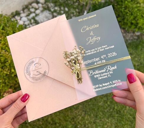 Set of Acrylic Wedding Invitations with Vellum Jacket - Gold Foil Wedding Invitation - Flower Twined Clear Invitations with Envelopes & Stickers in Saudi Arabia