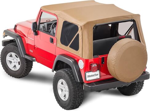غطاء علوي ناعم بديل من MasterTop - يناسب Jeep Wrangler TJ 1997-2006 - نوافذ مصقولة 40 مل - نسيج قماش شراعي ممتص للصوت - خياطة من الدرجة البحرية (نسيج قطني طويل أسود، بدون جلود أبواب، نوافذ ملونة) in Kuwait
