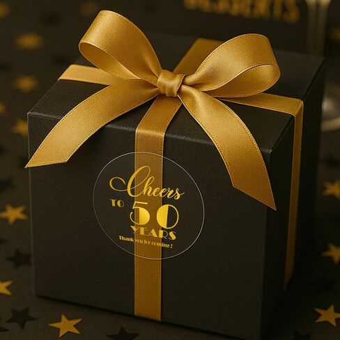 هتافات إلى 50 سنة عيد ميلاد وذكرى ملصقات حفلات عيد ميلاد الذهب الذهب الشفافة - مجموعة من 100 ، 1.6 بوصة ، ملصقات ديكور الذكرى الخمسين ، ملصقات الحفلات لعيد الميلاد الخمسين (50) in Kuwait