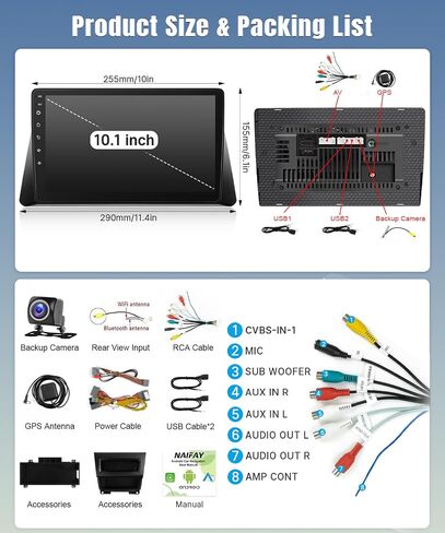 Naifay Android Car Radio for Honda Accord 8th 2008 2009 2010 2011 2012 2013, 2+32GB 10.1 Inch Touch Screen Car Stereo with Wireless Carplay Android Auto GPS Navigation WiFi FM SWC Backup Camera in Saudi Arabia