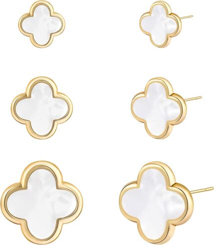 Clover Earring 3 Pair Small Clover Stud Earrings for Women Four Leaf Hypoallergenic Earrings Sensitive Ears for Birthday Christmas Anniversary Lucky Gifts (Gold/Clover Stud Earrings/White) in Kuwait