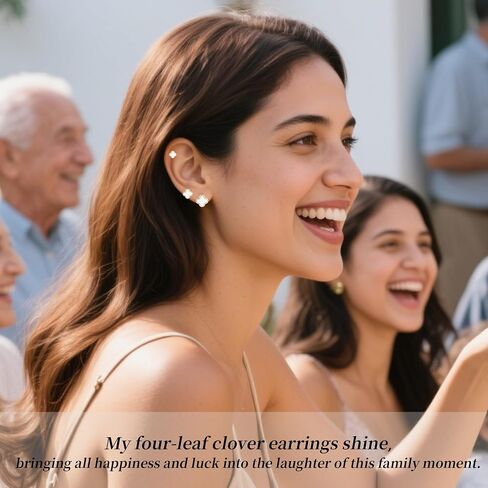 Clover Earring 3 Pair Small Clover Stud Earrings for Women Four Leaf Hypoallergenic Earrings Sensitive Ears for Birthday Christmas Anniversary Lucky Gifts (Gold/Clover Stud Earrings/White) in Kuwait
