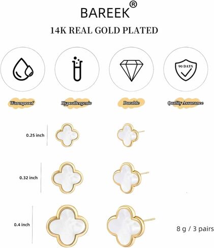 Clover Earring 3 Pair Small Clover Stud Earrings for Women Four Leaf Hypoallergenic Earrings Sensitive Ears for Birthday Christmas Anniversary Lucky Gifts (Gold/Clover Stud Earrings/White) in Kuwait